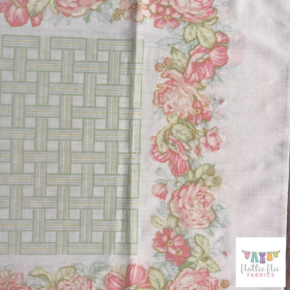 2 Vintage Pillowcases in pink and green floral, Sears, Perma Prest‎